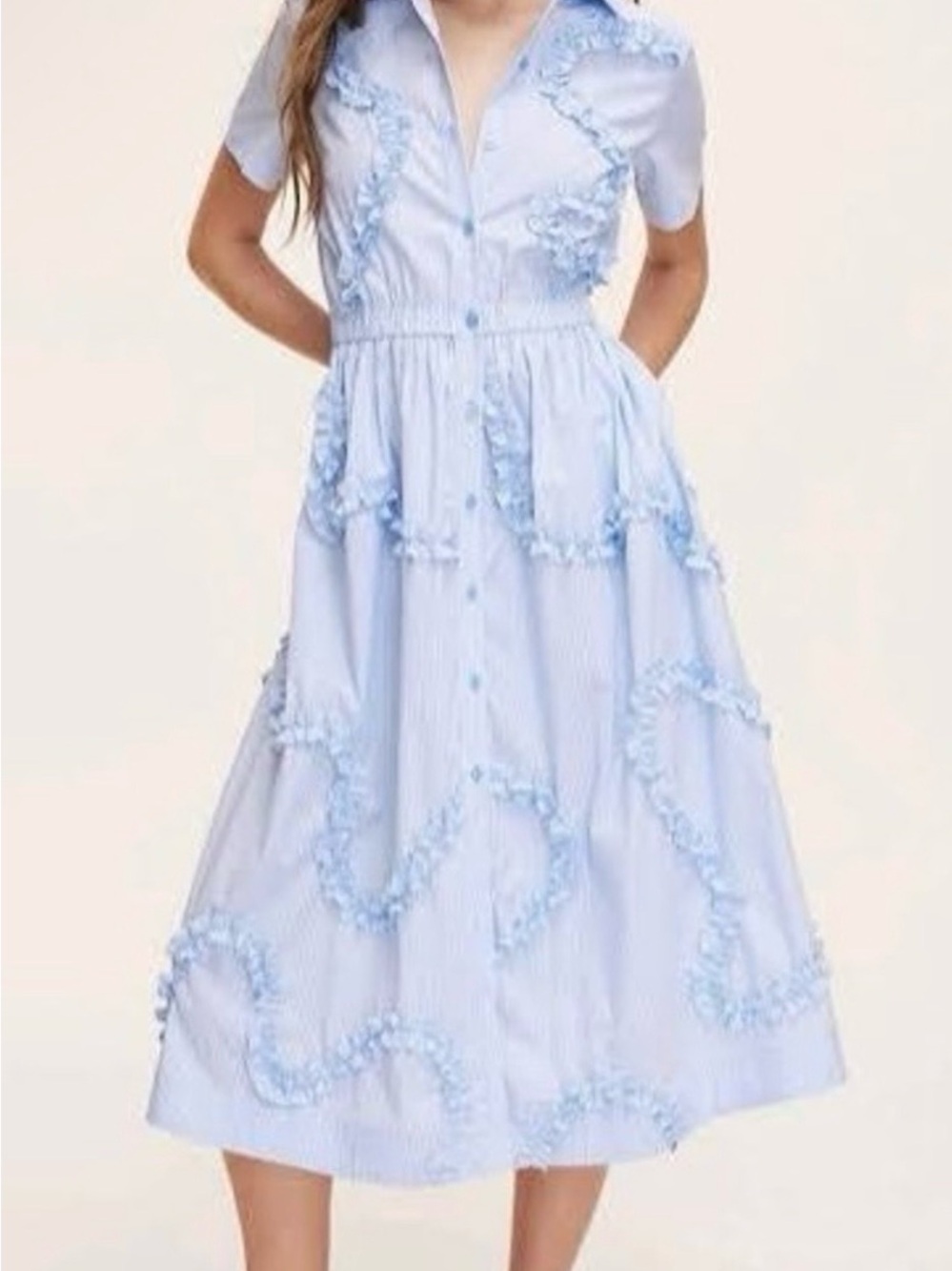 kate spade Light Blue Ruffle Maxi Shirt Dress - Picture 3 of 3